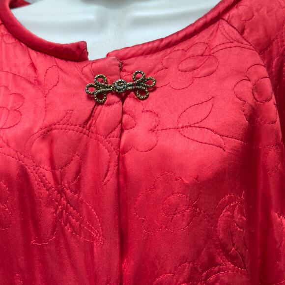 Vintage 1940s Red Quilted Satin Robe Bed Jacket Chinese Frog Closures Lined - Picture 15 of 16